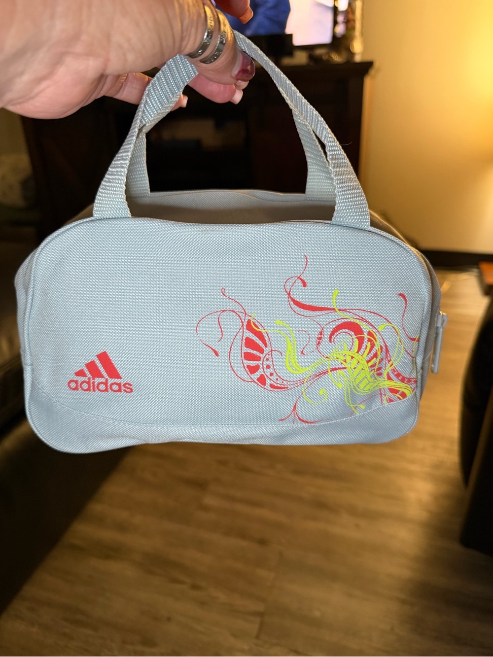 adidas Light Blue Cosmetic Bag with Pink and Yellow Graphic